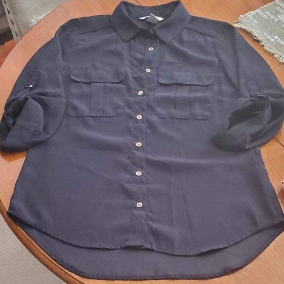 H&M Navy blouse 3/4 length sleeve  100% polyester - Picture 4 of 7